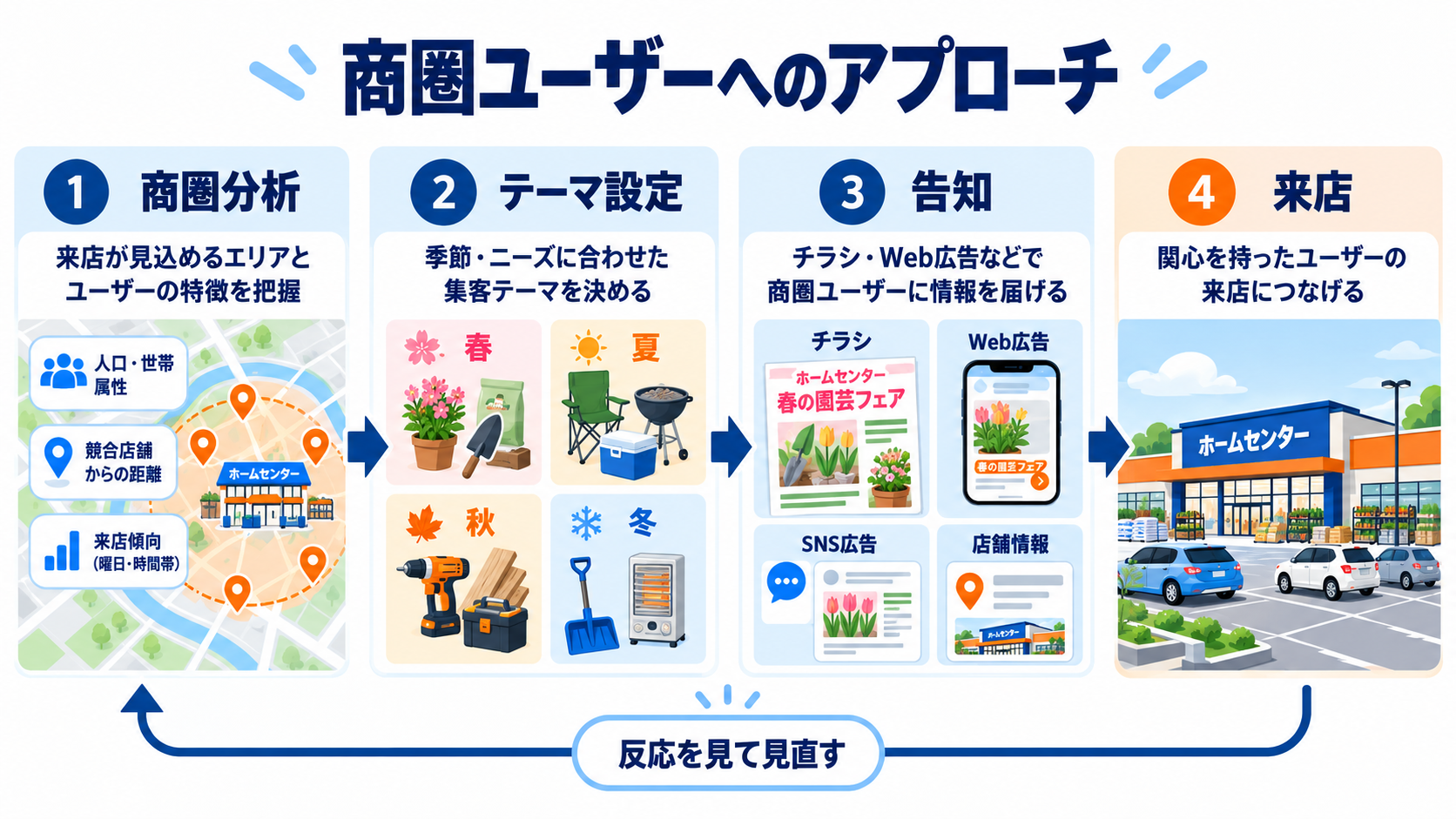 商圏ユーザーへの告知から来店までの流れ